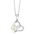 cultured white pearl sideways ribbon heart pendant in sterling silver