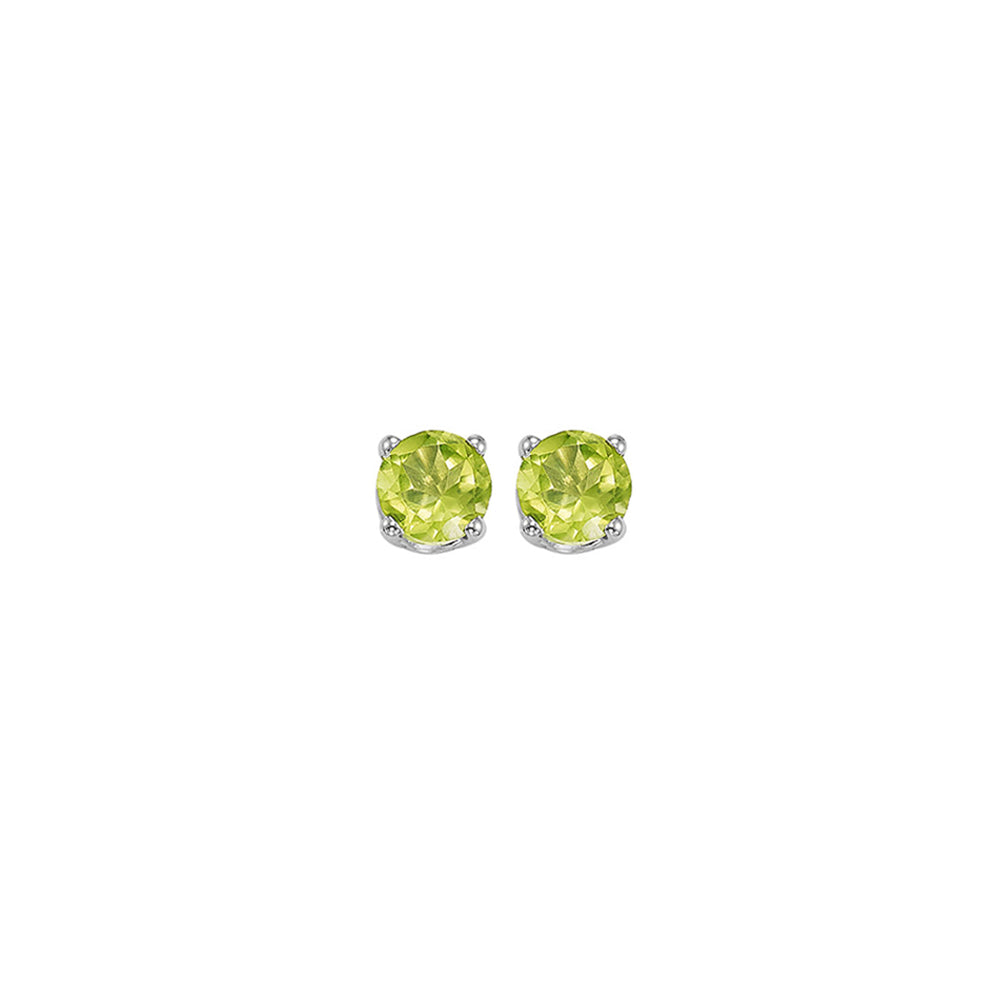 round prong set peridot studs in 14k white gold