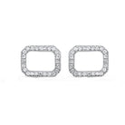 diamond geometric halo frame stud earrings in 14k white gold