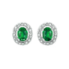 diamond halo and emerald prong set earrings in 10k white gold (1/100 ct. tw.)