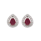 diamond halo and ruby prong set earrings in 10k white gold (1/250 ct. tw.)