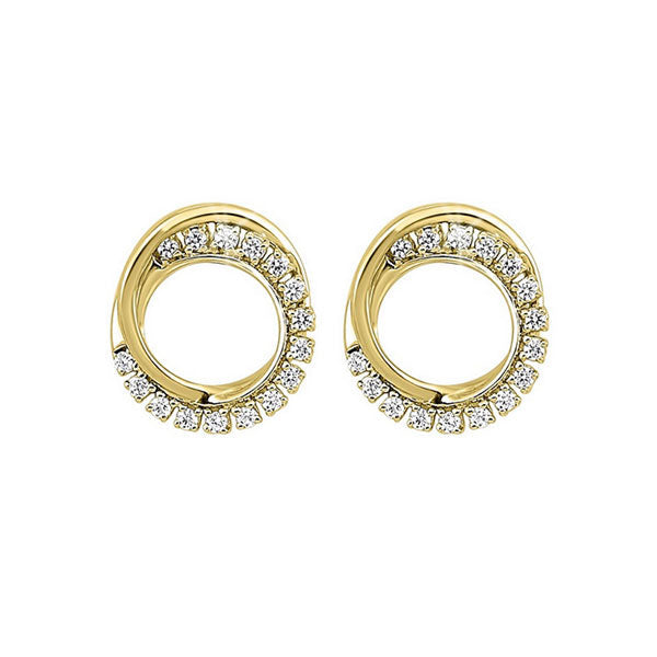 10kt yellow gold & diamond studded fashion earrings - 1/6 ctw