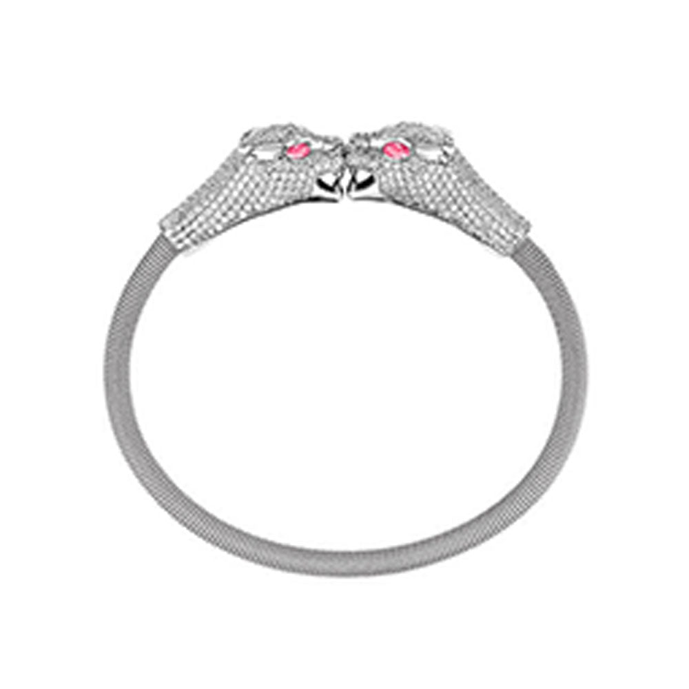 diamond & ruby luxe double jaguar coil bracelet in sterling silver