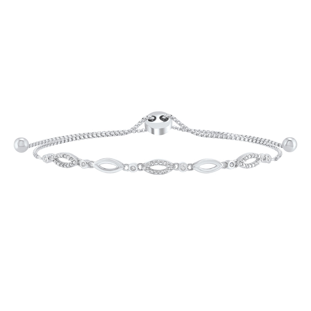 diamond marquise pattern slender bolo bracelet in sterling silver - adjustable (1/8 ctw)