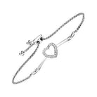 diamond halo heart sterling silver bolo bracelet - adjustable (1/10 ctw)