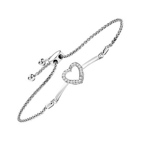 diamond halo heart sterling silver bolo bracelet - adjustable (1/10 ctw)