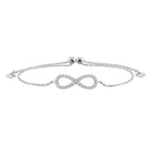 diamond infinity symbol heart charm bolo bracelet in sterling silver - adjustable