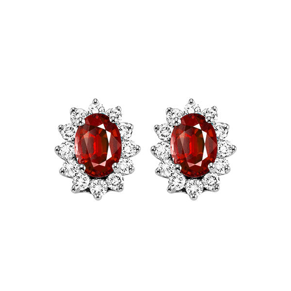 14k white gold color ensembles halo prong ruby earrings 3/8ct