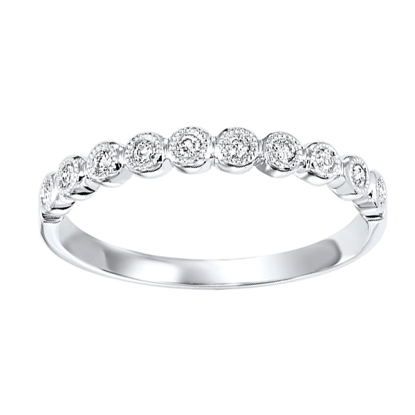 diamond bubble bezel milgrain stackable band in 10k white gold