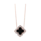 diamond clover onyx & diamond pendant necklace in 14k yellow gold (1/4ctw)