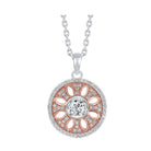 crystal rose halo pendant in two-tone sterling silver
