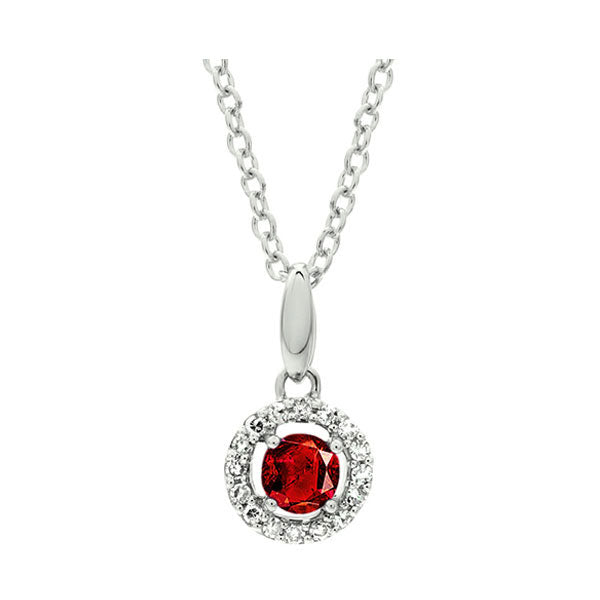 ruby & diamond halo pendant necklace in 10k white gold (1/25 ct. tw.)