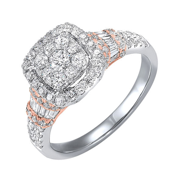 diamond halo cushion cluster anniversary ring in 14k two-tone gold (1 ctw)