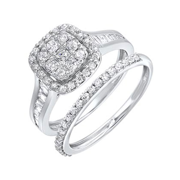 diamond dream cushion halo engagement & wedding ring set (1ctw)