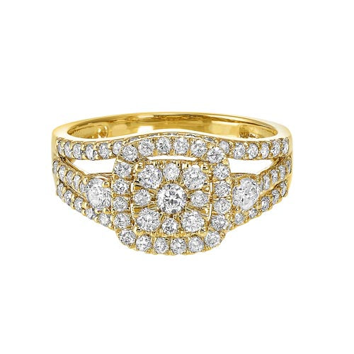 diamond cushion halo engagement & wedding ring in 14k yellow gold (1ctw)