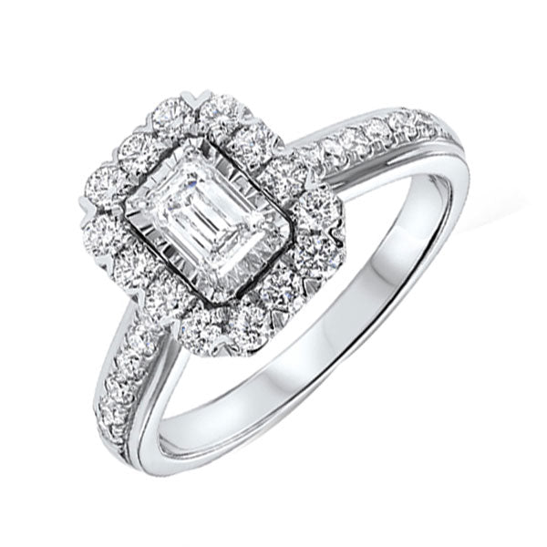 14k white gold tru-reflections emerald halo prong ring (1 ct. tw.)