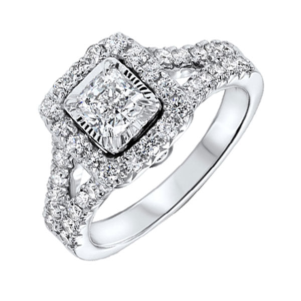 14k white gold tru-reflections cushion halo prong ring (1 1/2 ct. tw.)