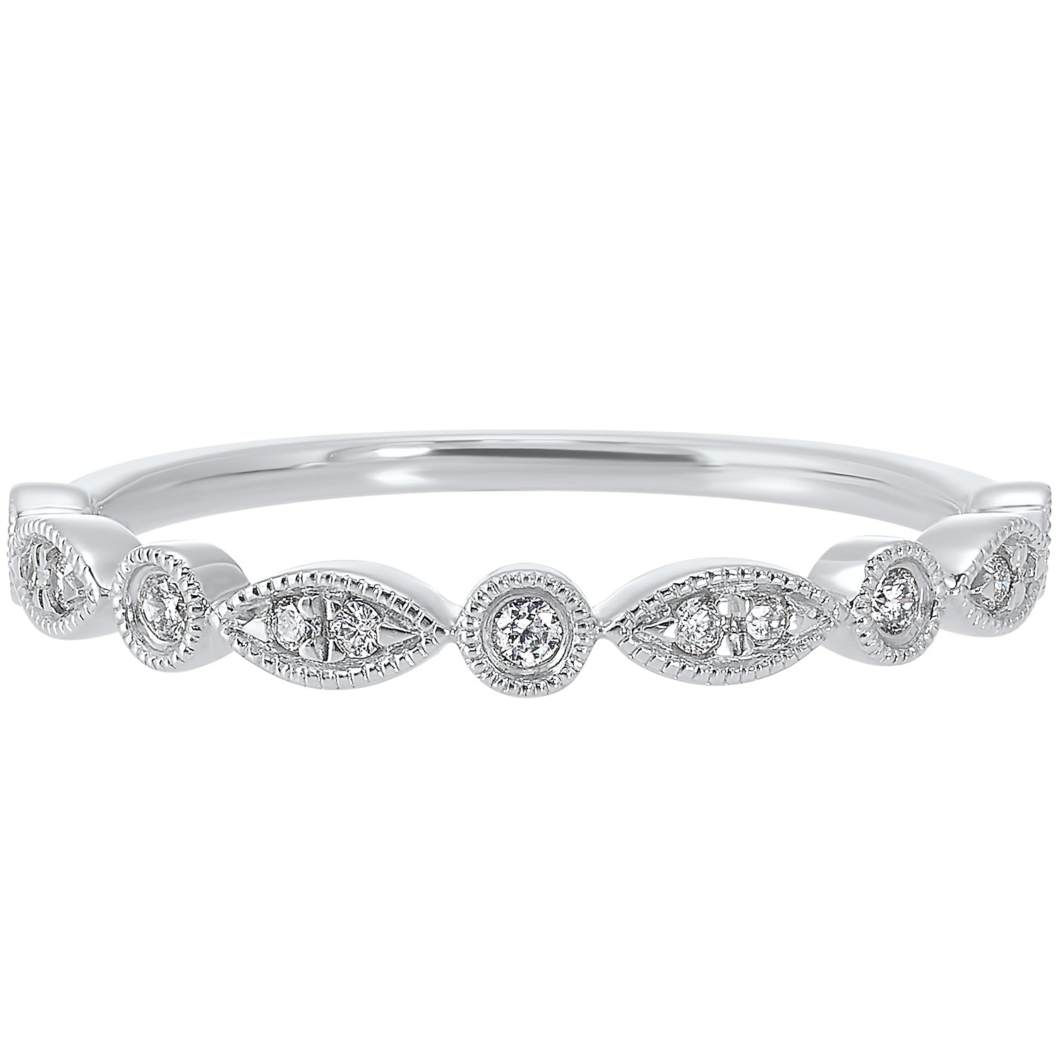 diamond bezel marquise milgrain stackable band in 14k white gold (1/10 ctw)