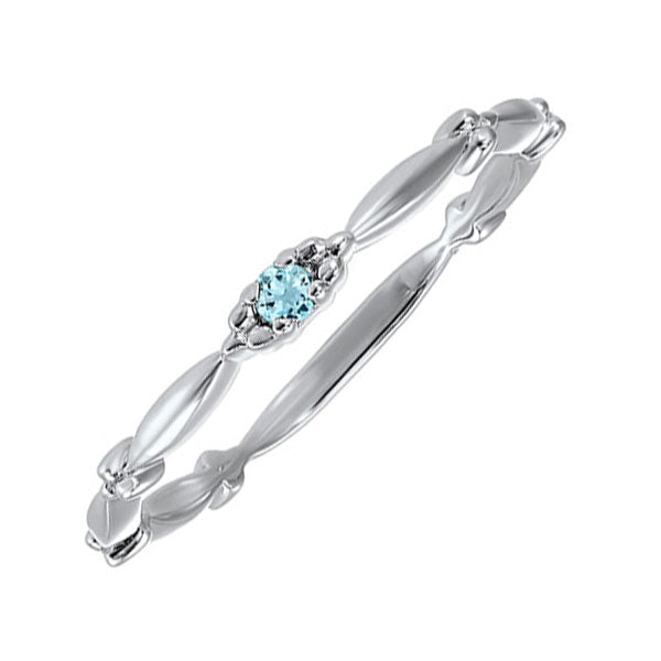 aquamarine solitaire antique style slender stackable band in 10k white gold