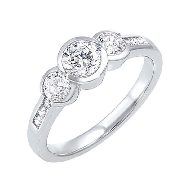 14k white gold 3 stone round bezel ring (1 ct. tw.)