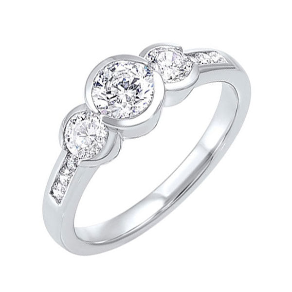 14k white gold 3 stone round bezel ring (1 1/2 ct. tw.)