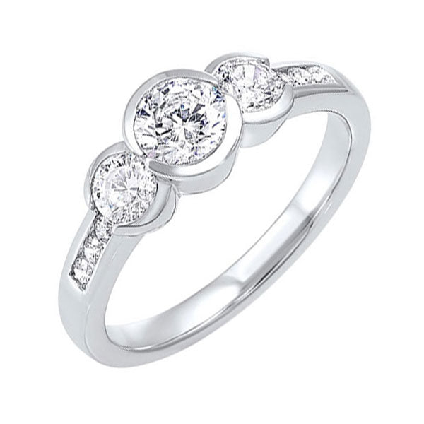 14k white gold 3 stone round bezel ring (2 ct. tw.)