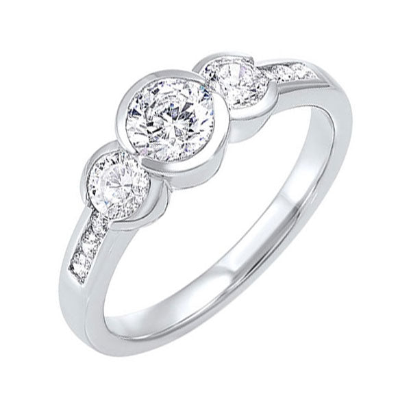 14k white gold 3 stone round bezel ring (1/2 ct. tw.)