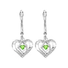 created peridot heart earrings in sterling silver