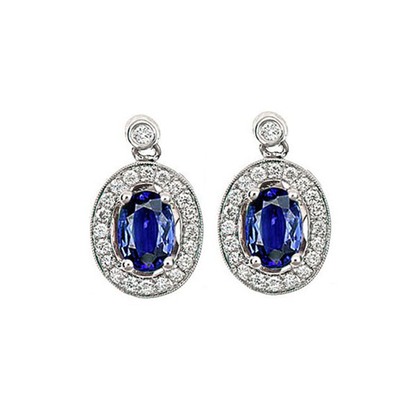 14k white gold color ensembles halo prong sapphire earrings 1/4ct