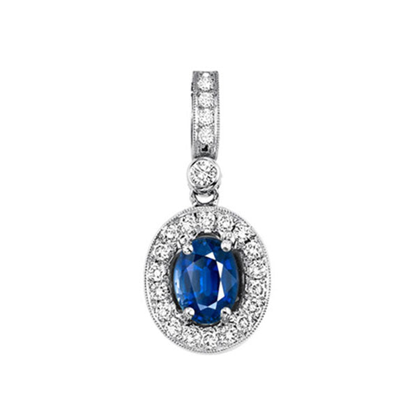 14k white gold color ensembles halo prong sapphire pendant 1/8ct