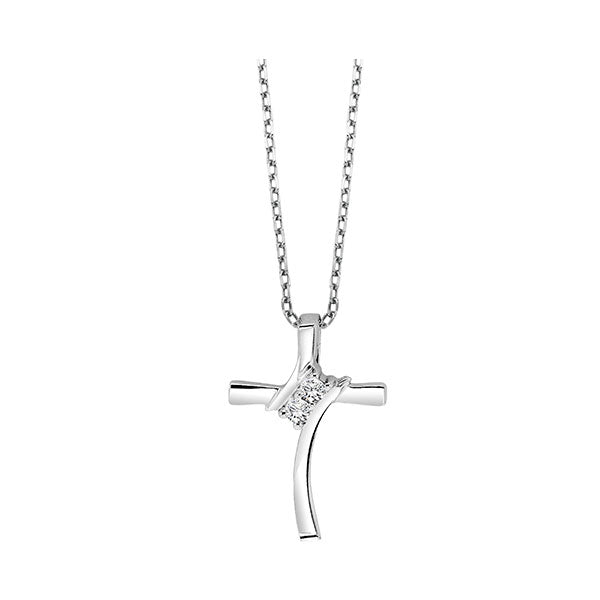 diamond 2-stone cross pendant necklace in sterling silver