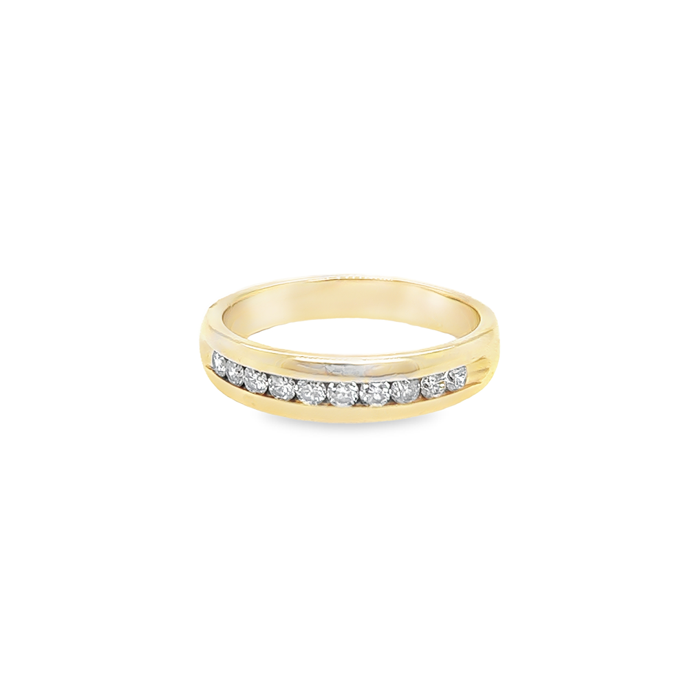Men's 14K Yellow Gold Wedding Band with 10 Channel Set Diamonds