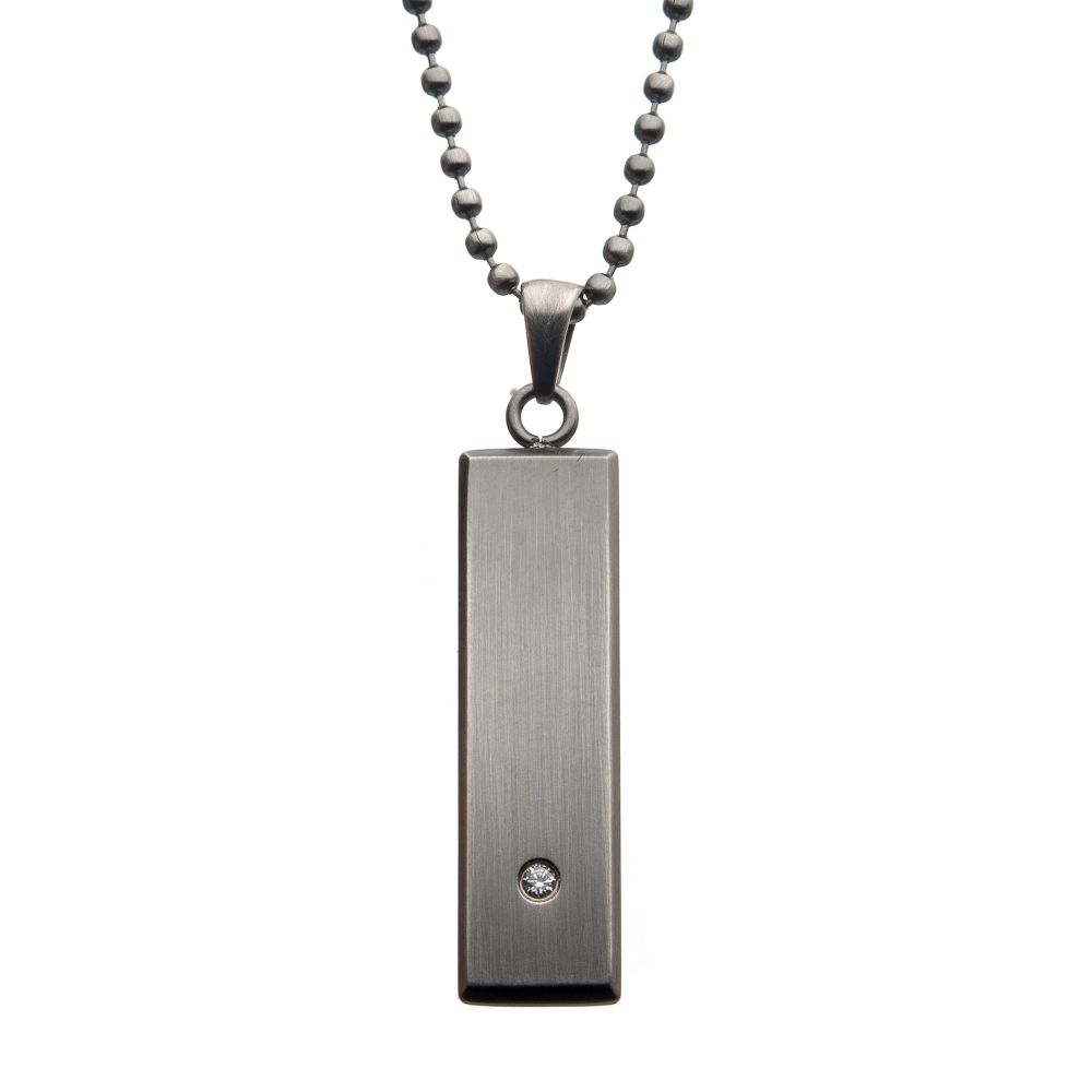 Men's Stainless Steel Tag Pendant with Ball Chain and CZ Accent