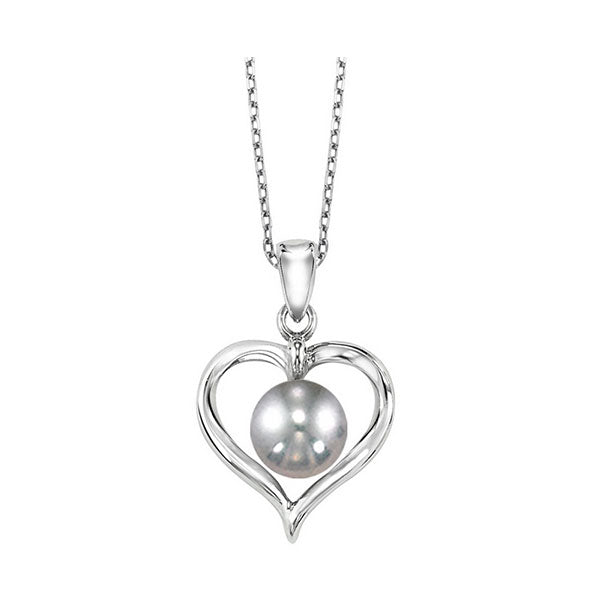 cultured silver gray pearl ribbon heart pendant in sterling silver