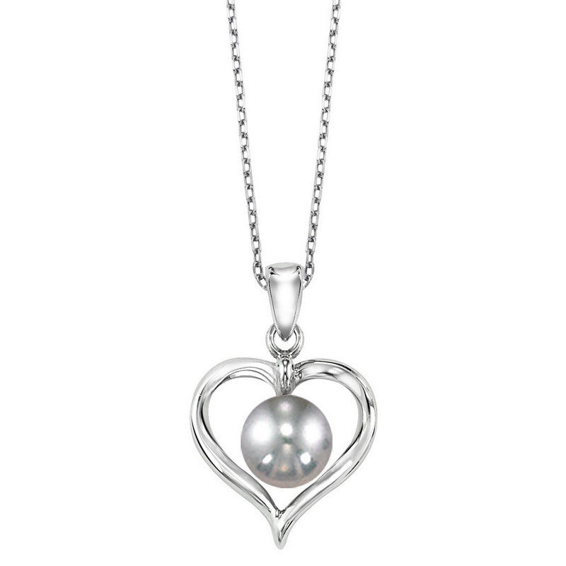 cultured silver gray pearl ribbon heart pendant in sterling silver