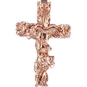 14k rose 27x17.25 mm floral-inspired cross pendant