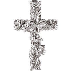 14k white 27x17.25 mm floral-inspired cross pendant