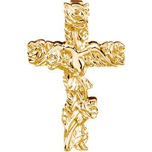 14k yellow 27x17.25 mm floral-inspired cross pendant