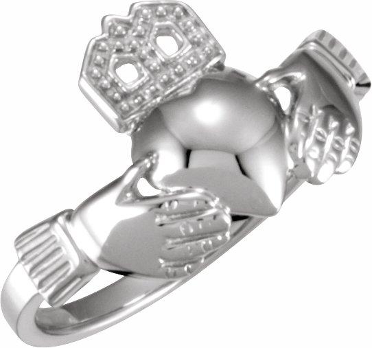 10k white 12x14 mm ladies claddagh ring