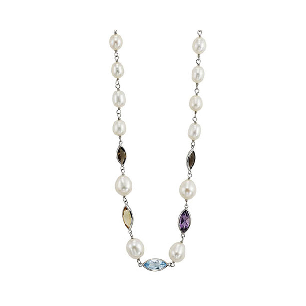 cultured freshwater pearl & gemstone raindrop necklace in sterling silver