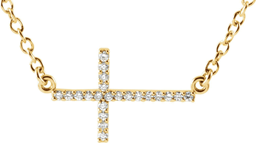 14k yellow 1/10 ctw diamond sideways cross 16-18" necklace