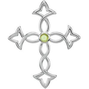 14k white peridot cross pendant