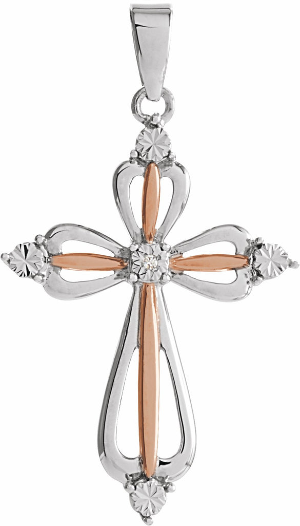 sterling silver 32x17 mm diamond cross pendant with rose gold plating