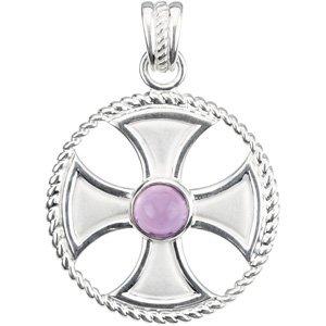 14k white amethyst rope maltese cross pendant