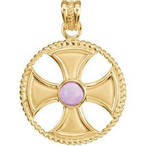 14k yellow amethyst rope maltese cross pendant