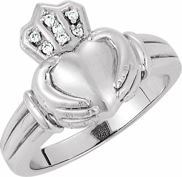 14k white men's .03 ctw diamond claddagh ring