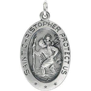 14k white 19x14 mm oval st. christopher medal