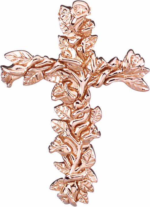 14k rose 26.5x19.25 mm floral-inspired cross pendant