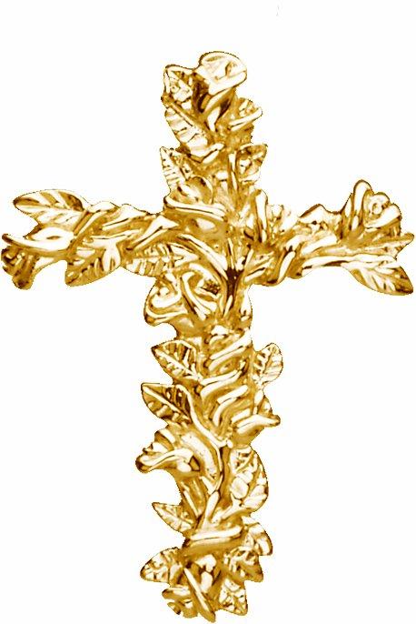 14k yellow 26.5x19.25 mm floral-inspired cross pendant