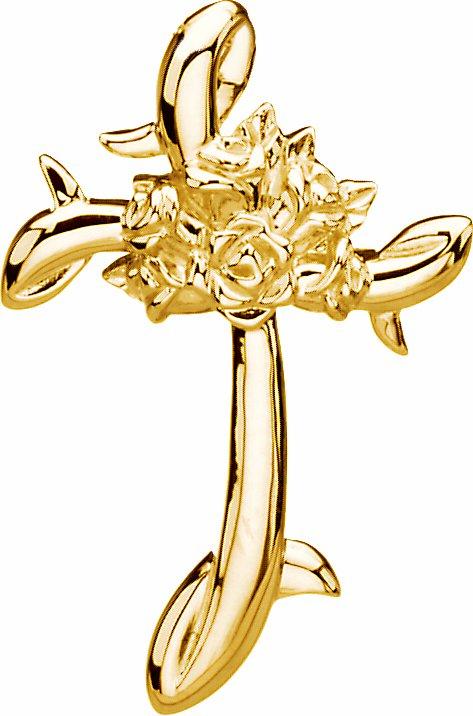 14k yellow 26.25x17 mm floral-inspired cross pendant